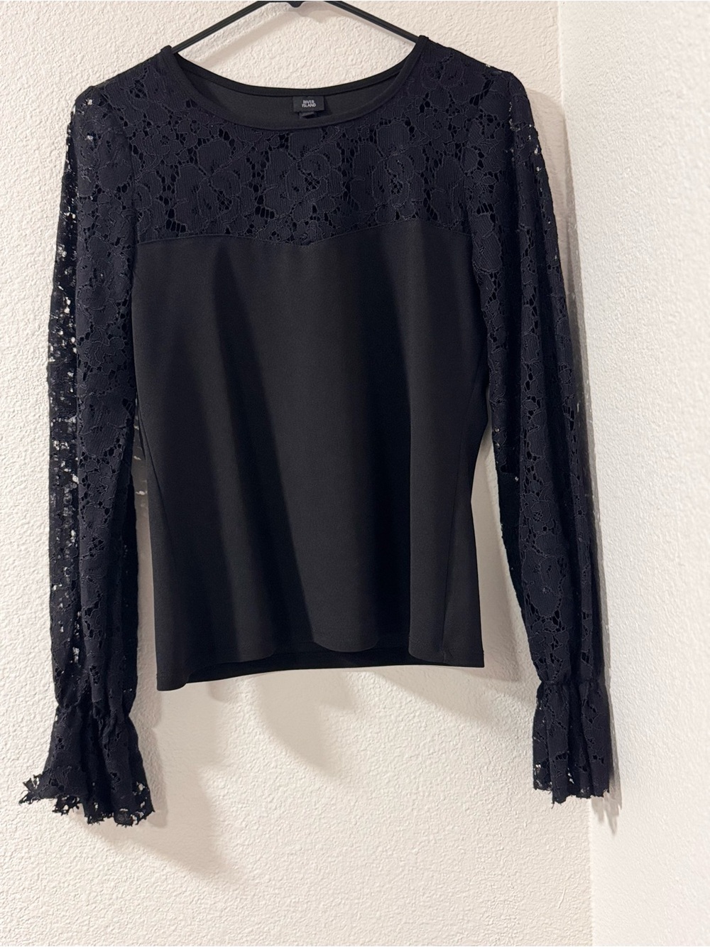 River Island Black Lace Yoke & Sleeve Long-Sleeve Top